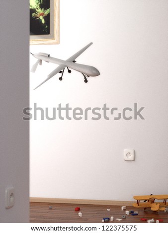 Scene of surveillance drone spying your home