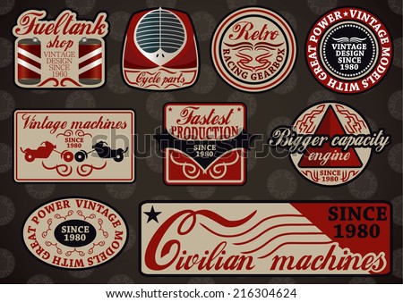 Collection of customizable motor sport retro labels Collection of customizable motor sport retro labels