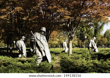 WASHINGTON DC - NOV 8: Korean War Memorial in Washington DC on NOV 8, 2011. The memorial represent squad on patrol in the Korean War.