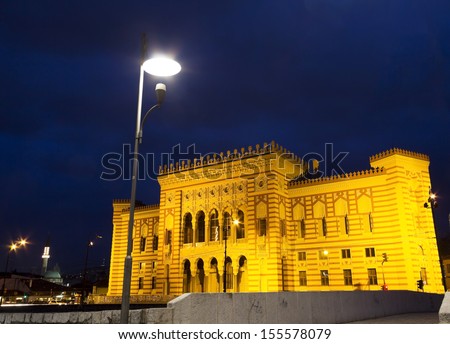 National Library at night, Sarajevo, Bosnia and Herzegovina