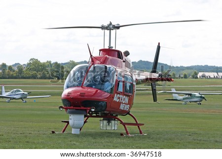 STOW, OHIO - JUNE 12: A Bell helicopter used by a television news crew. Taken at the Kent State University Airport Airshow on June 12, 2009 in Stow, Ohio.