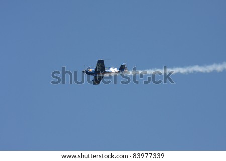 CLEVELAND, OHIO - SEPT. 3:Blue Air Guard stunt plane performs at the Cleveland National Airshow on Sept. 3, 2011 in Cleveland, Ohio.