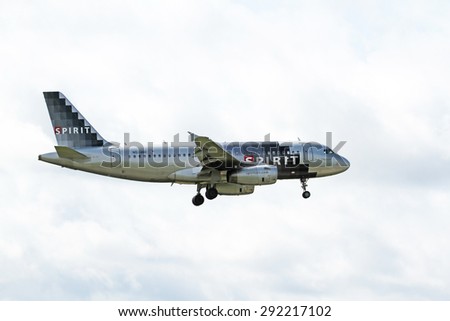 CLEVELAND, USA - JUNE 30, 2015: Spirit Airlines Airbus A319-132 at Cleveland Hopkins International Airport.
