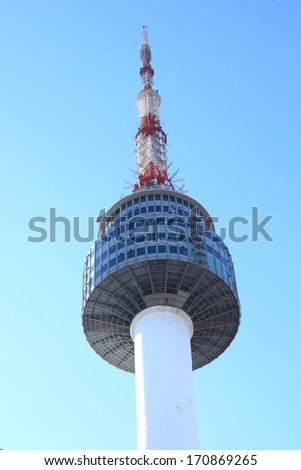 SEOUL, SOUTH KOREA January 9: N Seoul Tower with blue sky on January 9,2014 in Seoul, Korea. Located on Namsan Mountain in central Seoul. It marks the highest point in Seoul.