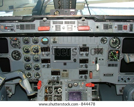 Aircraft Instruments on Aircraft Instrument Panel Emb120er Center Stock Photo 844478