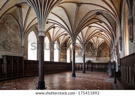 Gothic hall of the castle in Malbork.World Heritage List UNESCO.