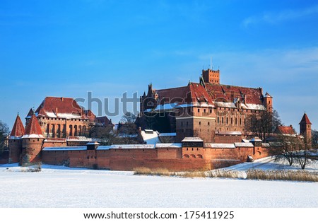 Teutonic Knights in Malbork castle in winter.World Heritage List UNESCO.