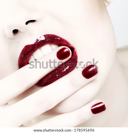 Passionate red shiny lips