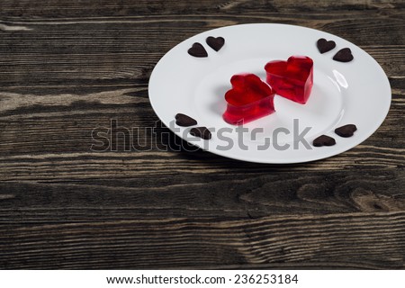 Heart of jelly and chocolate hearts