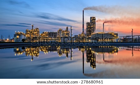Oil refinery at dusk. HDR - high dynamic range