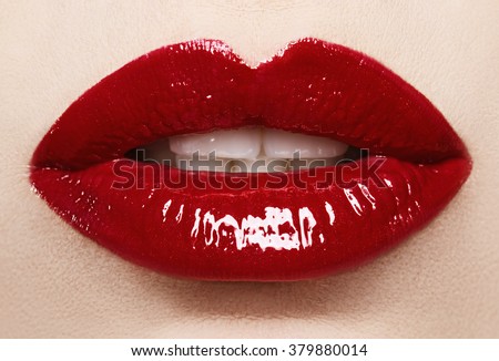 Passionate red lips,macro photography. Small depth of field