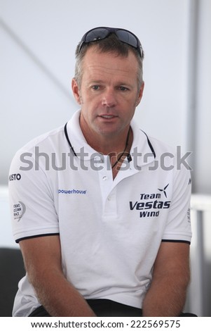 Alicante city - 9 October: Chris Nicholson, skipper of VESTAS  Team boat in Alicante marina during \