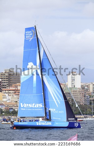ALICANTE, SPAIN - OCTOBER 11: VESTAS boat  in the Race Exit, \