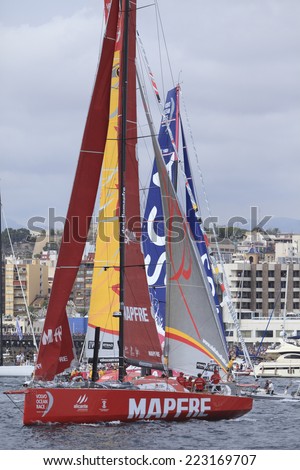 ALICANTE, SPAIN - OCTOBER 11: MAPFRE boat  in the Race Exit, \