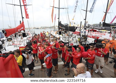 ALICANTE, SPAIN - OCTOBER 11: MAPFRE boat crew arrival to Alicante marina in the Race Exit, \