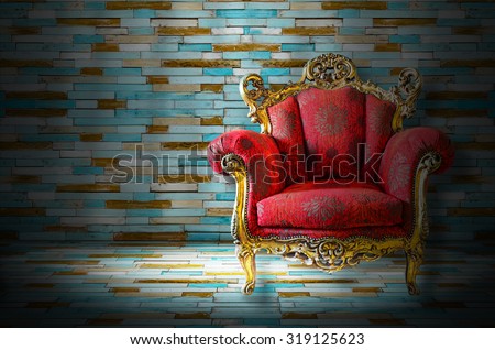 red classical style sofa in dark room