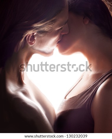 Couple Of Lover Kissing. Part Of Body Make Shape Of Heart. Love Concept