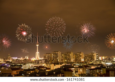 fireworks on new year\'s eve in berlin