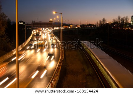highway and public transport in evening