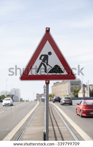 Road sign caution construction site