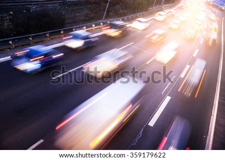 Traffic on highway with light effect