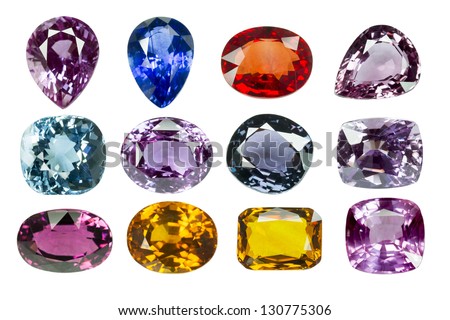 Bright gems on a white background