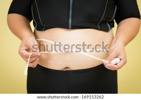 Fat Woman Measuring Her Stomach