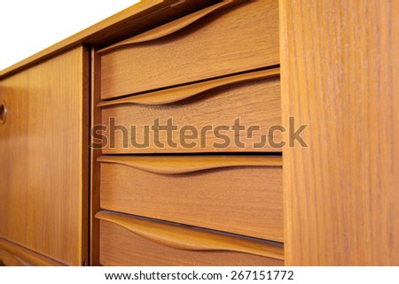closeup vintage wooden handle on  Television cabinet
