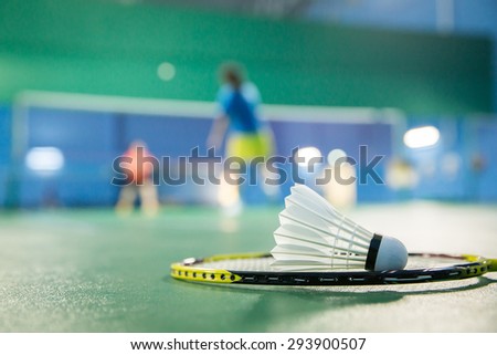 badminton - badminton courts with players competing