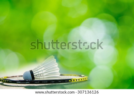 shuttlecocks on a racket for a badminton
