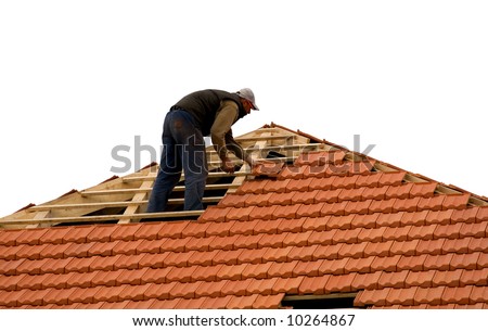 construction workers repairing roof