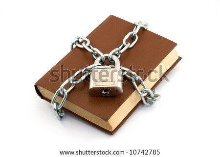 book locked with padlock and chains