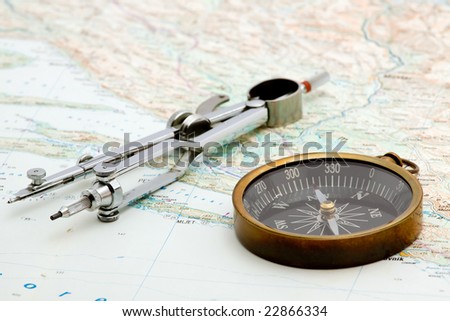 boat navigation - compass and marine map studio isolated