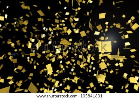 Gold confetti falling against a black background