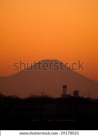 Mt. Fuji in sunset. Silhouette of Mt.Fuji shot from Tokyo area.