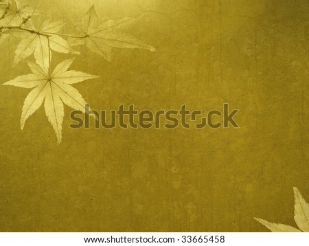old asian gold wall with maple leaves