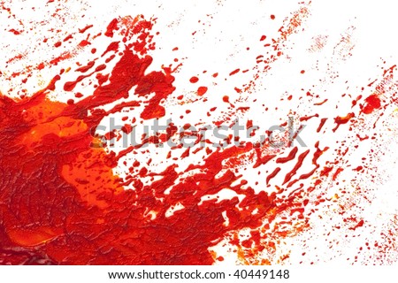 Eruption or explosion in red paint. isolated on white