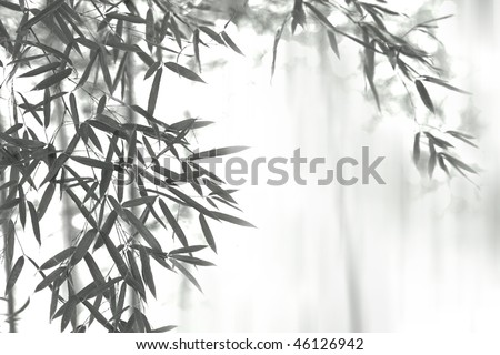 Asian wash painting style (sumi-e) style bamboo forest.