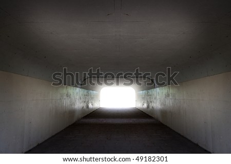 Exit of a long tunnel or corridor.