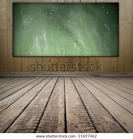 Grungy class room style room with blackboard