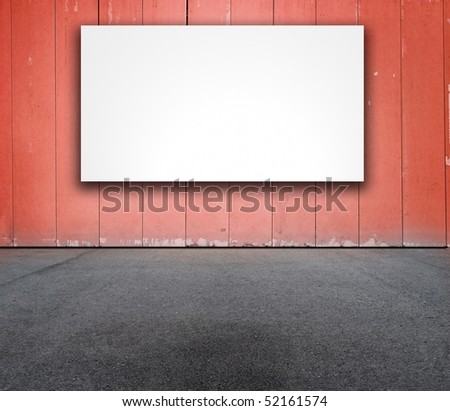 Billboard or white board on red wall