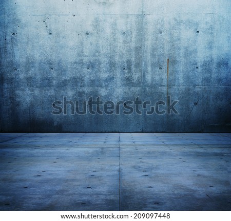 Blue concrete room or corridor.