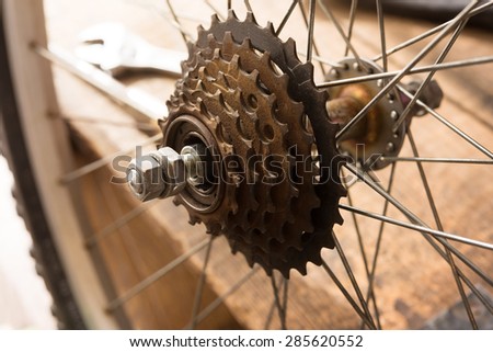 Bicycle repair. sprocket section of a bicycle. Repairing or a rear wheel of a bicycle.