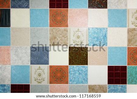 background of motley wall tiles, mixed up all in a tumble
