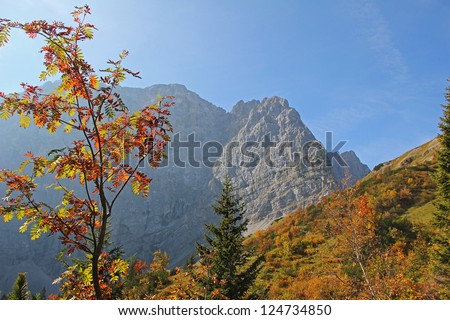 hiking trail to hohljoch, karwendel alps in autumn, austrian landscape