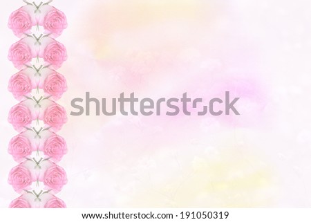 light pink pastel colored background with border of fresh rose buds and transparency