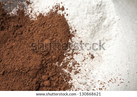 Cocoa powder and milk powder in a bowl