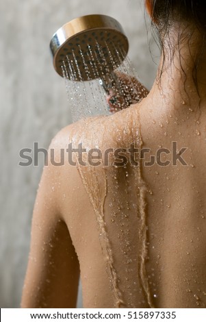 Onsen series : Closeup of Asian woman taking shower in bathroom