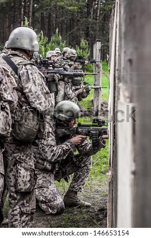 ADAZI, LATVIA - JUNE 15 : Latvian Army Soldiers Conduct urban warfare Training in Adazi, Latvia On June 15, 2013