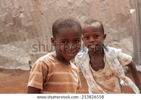 Central African Republic-August 21; unidentified boys at streets of Bangui on August 21, 2014 in Bangui, Central African Republic